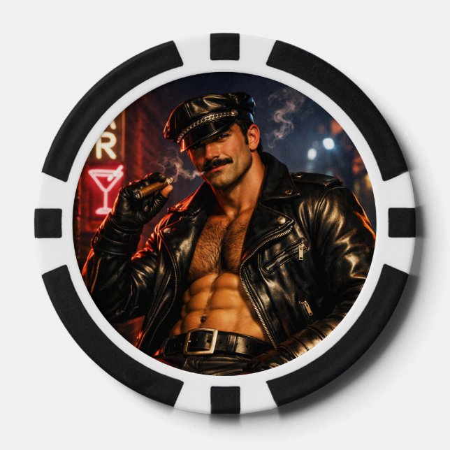 Gay Leather Daddy 1970s Biker Poker Chips – Double (Front)