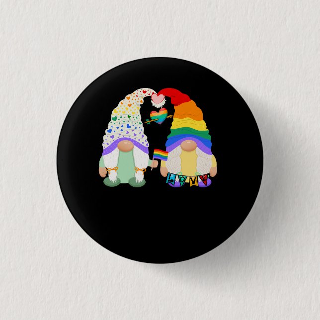 Gay Les Trans Bi Pride Gnomes Love Rainbow Flag Lg 3 Cm Round Badge (Front)