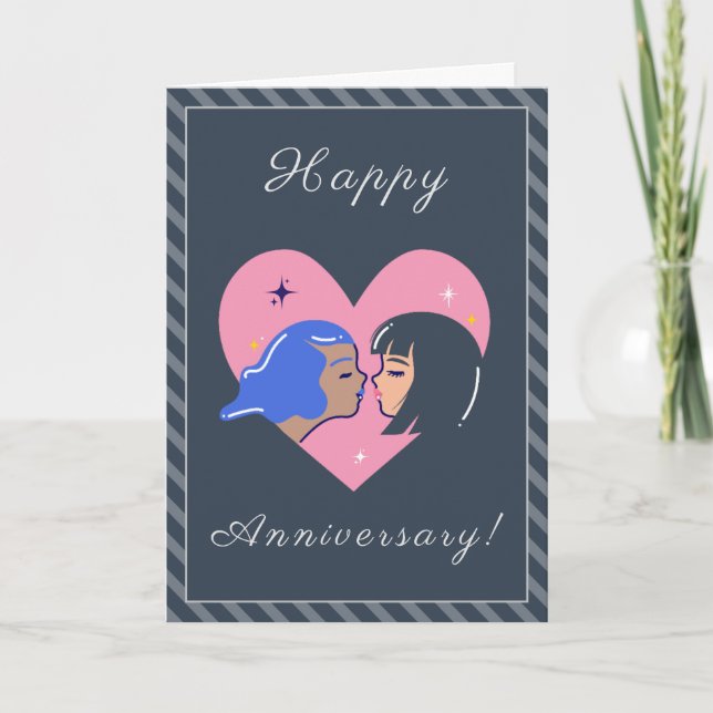 Gay Lesbian Couple Wedding Anniversary LGBTQ Love Holiday Card (Front)