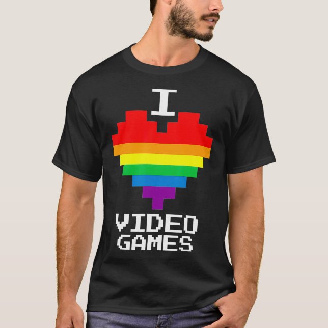 Gay Lesbian Gamer I Heart Love Video Games  Retro  T-Shirt (Front)