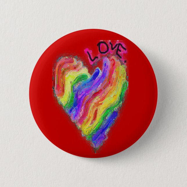 Gay Lesbian Rainbow Heart "Love" 6 Cm Round Badge (Front)