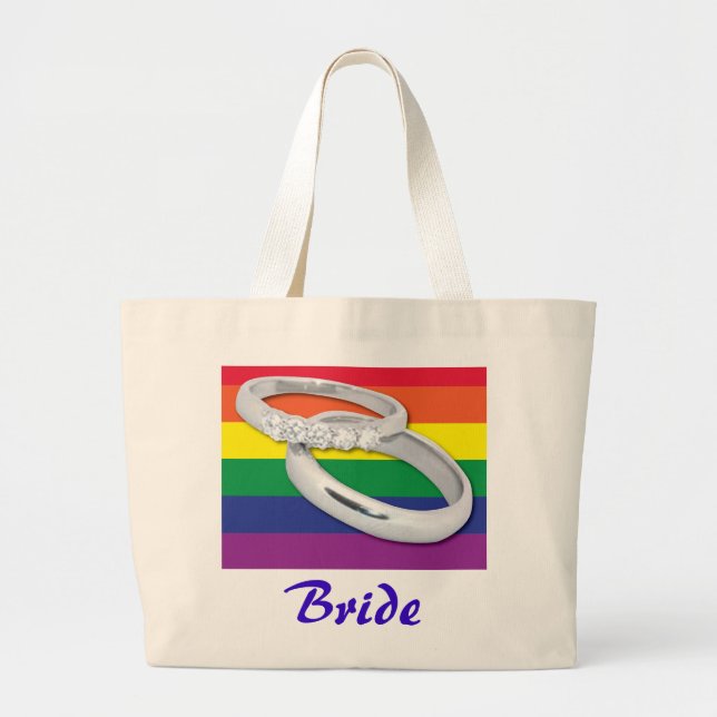 Gay Lesbian Wedding Large Tote Bag (Front)