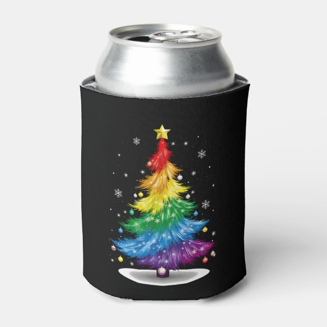 Gay LGBT Pride Rainbow Christmas Tree Merry Xmas Can Cooler (Can Front)