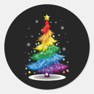 Gay LGBT Pride Rainbow Christmas Tree Merry Xmas Classic Round Sticker