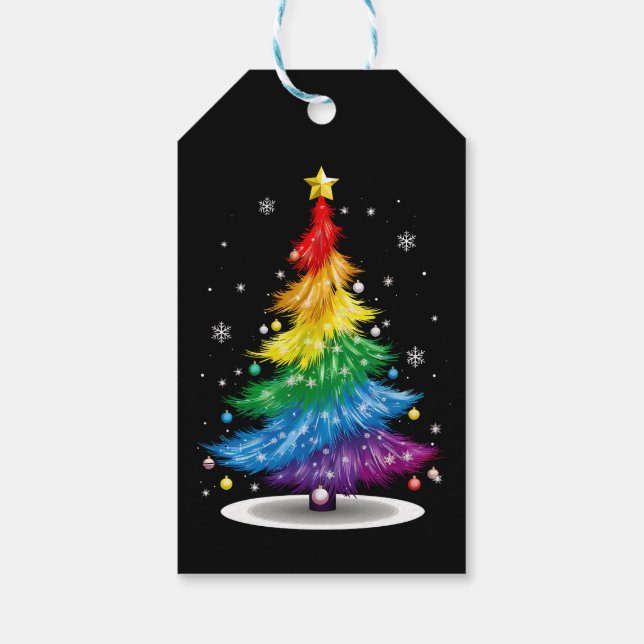 Gay LGBT Pride Rainbow Christmas Tree Merry Xmas Gift Tags (Back)