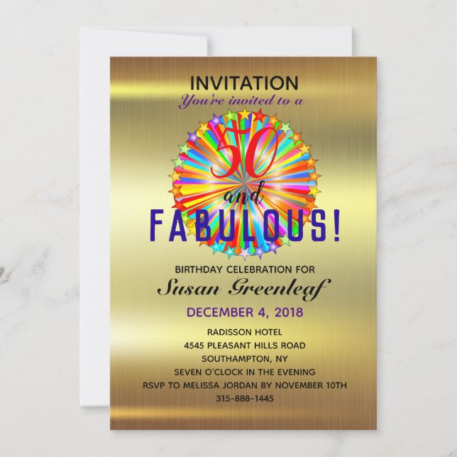 Gay LGBTQ Any Age Fabulous Rainbow Birthday Gold Invitation (Front)