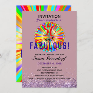 Gay LGBTQ Any Age Fabulous Rainbow Birthday Mauve Invitation