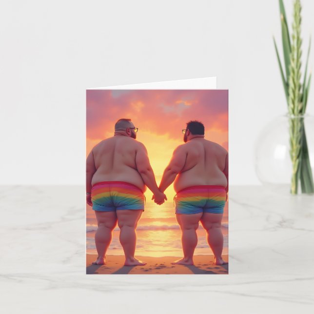 gay lgbtq day at the beach love is love rainbows  thank you card (Front)