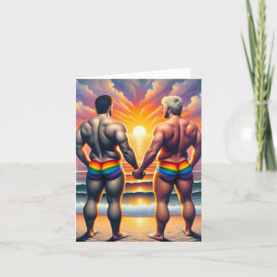 gay lgbtq day at the beach rainbows love is love thank you card