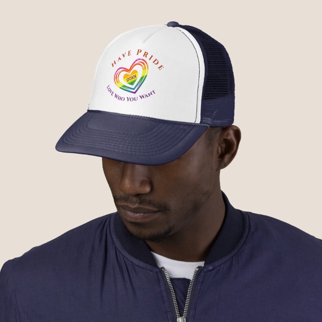 Gay LGBTQ Have Pride Month Love Who You Want Trucker Hat (In Situ)