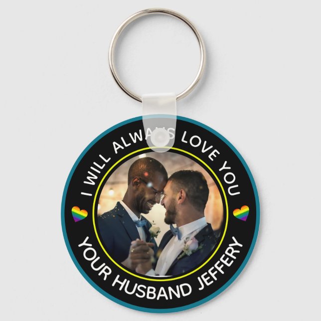  Gay LGBTQ Photo Wedding Couple Personalise   Key Ring (Front)