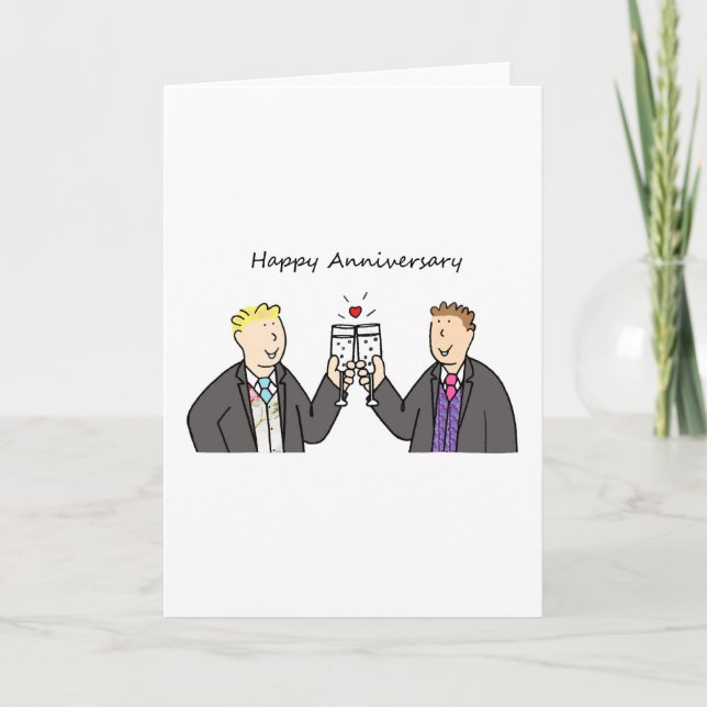 Gay Male Couple Happy Anniversary Grooms Card (Front)