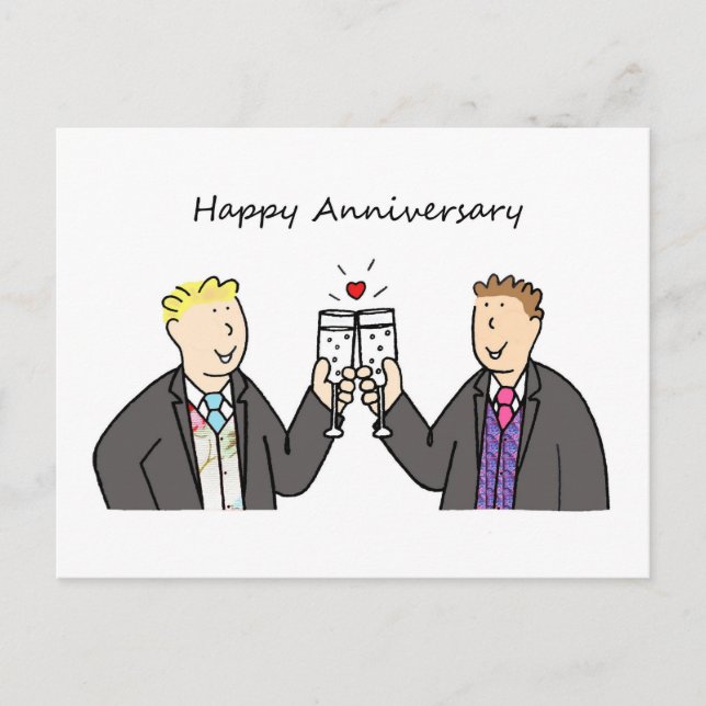 Gay Male Couple Happy Anniversary Grooms Postcard (Front)