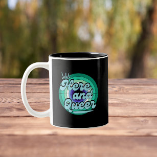 Gay Male Flag: LGBTQ - Here and Queer Two-Tone Coffee Mug