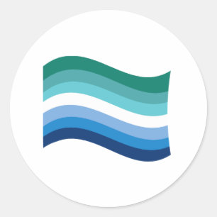 Gay Male Pride Azure Wavy Flag Classic Round Sticker