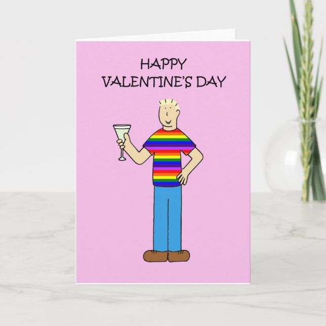 Gay Male Valentine, Man in Rainbow T-Shirt. Holiday Card (Front)