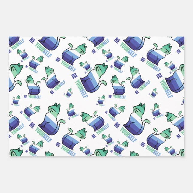 Gay man Pride Cat - Be Yourself Wrapping Paper Sheet (Front)