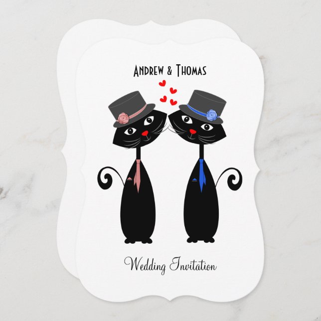 Gay Marriage Cool Cat Grooms Wedding Invitation (Front/Back)