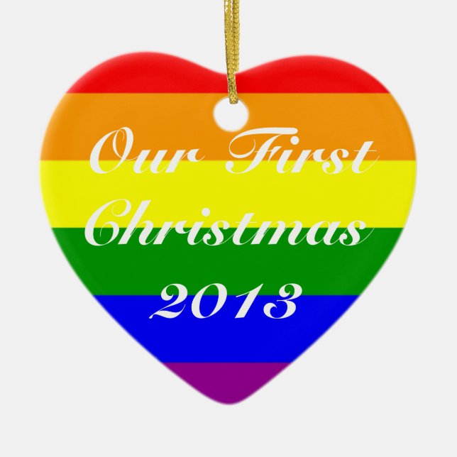 Gay Marriage First Christmas Ceramic Tree Decoration (Front)