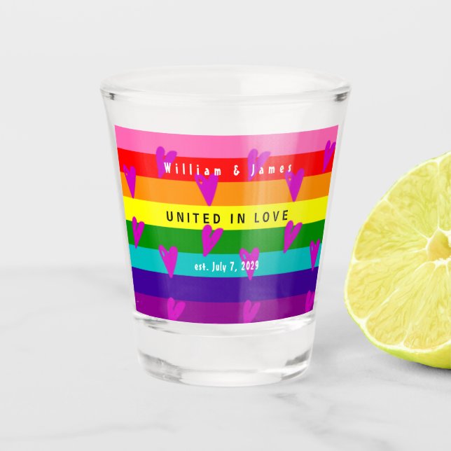 Gay Marriage Rainbow Flag Original 8 Stripes LGBTQ Shot Glass (Front)
