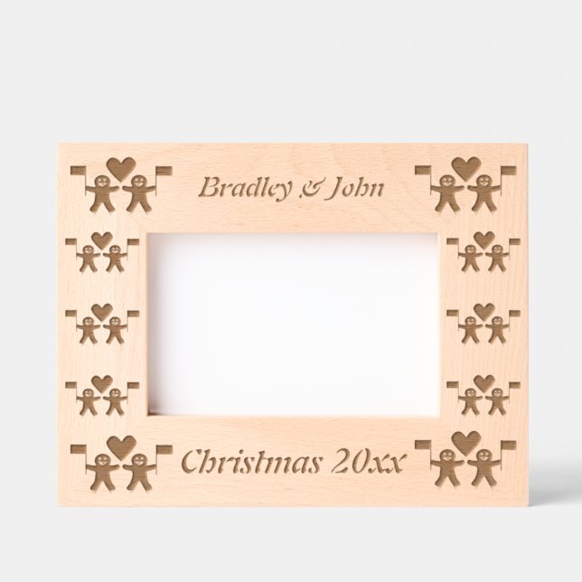 Gay Men Christmas Gingerbread Couple Custom Etched Frames (Front)