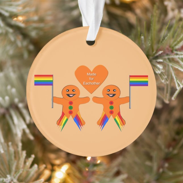 Gay Men Christmas Gingerbread Couple Custom Ornament (Tree)
