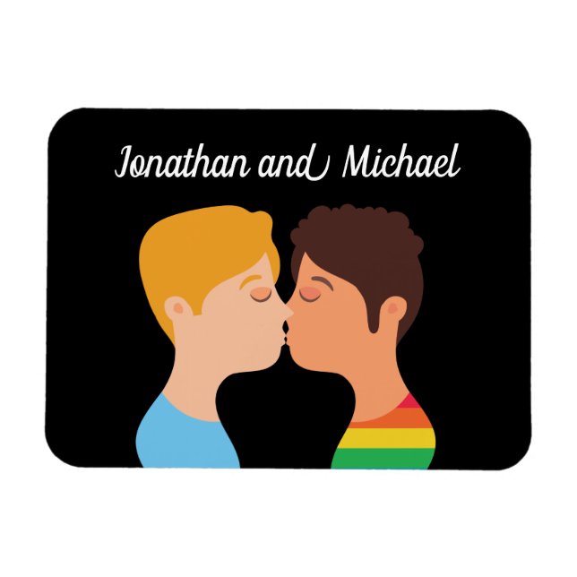 Gay Men Couple Kiss Custom LGBTQ Pride Monogram Magnet (Horizontal)