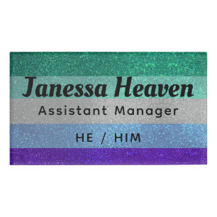 Gay Men LGBTQ Flag Glitter Sparkly Name Profession Tag