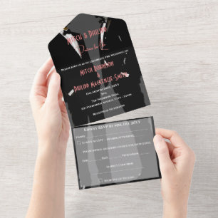 Gay Men Mr & Mr Wedding Tuxedo  All In One Invitation