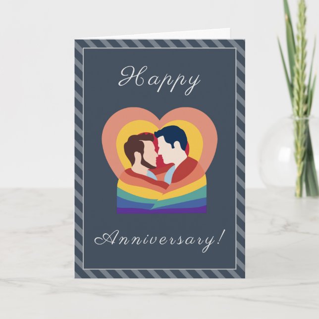 Gay Men Pride Couple LGBTQ Wedding Anniversary Holiday Card (Front)