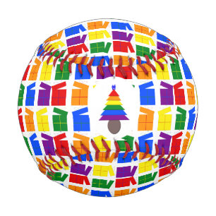 Gay Men Rainbow Christmas Tree and Presents Baseball