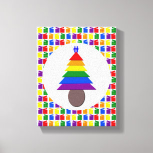Gay Men Rainbow Christmas Tree and Presents Canvas Print