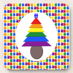Gay Men Rainbow Christmas Tree and Presents Coaster