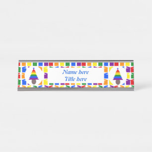 Gay Men Rainbow Christmas Tree and Presents Desk Name Plate