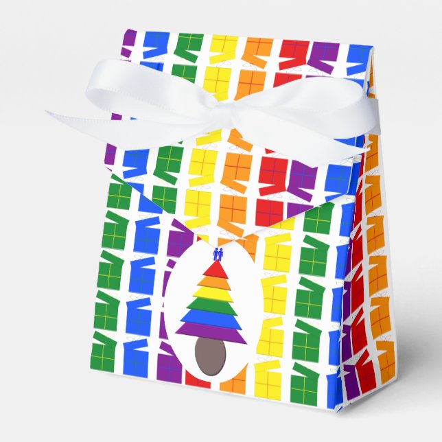 Gay Men Rainbow Christmas Tree and Presents Favour Box (Front Side)