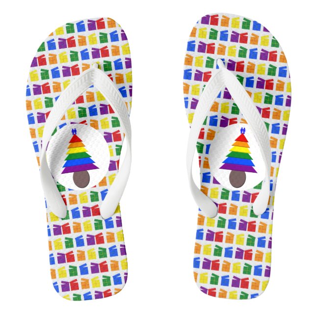 Gay Men Rainbow Christmas Tree and Presents Jandals (Footbed)
