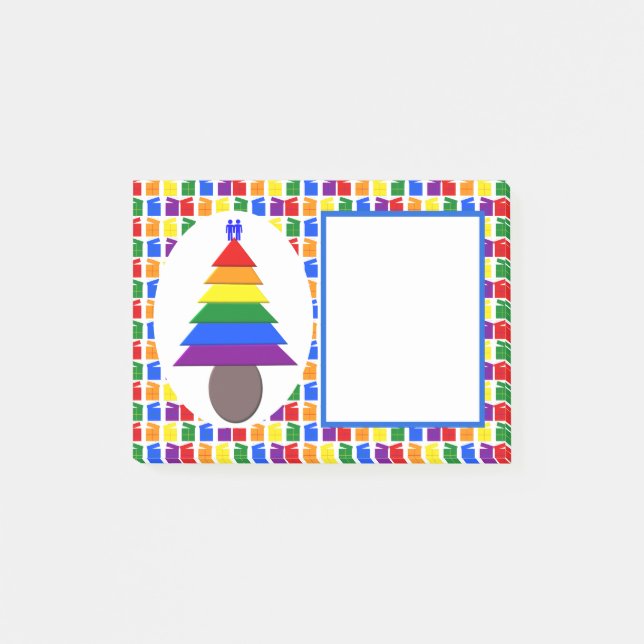 Gay Men Rainbow Christmas Tree and Presents Post-it Notes (Front)