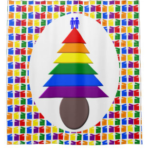 Gay Men Rainbow Christmas Tree and Presents Shower Curtain