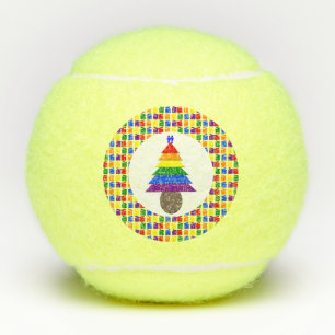 Gay Men Rainbow Christmas Tree and Presents Tennis Balls