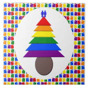 Gay Men Rainbow Christmas Tree and Presents Tile