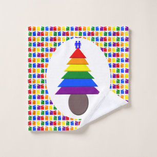 Gay Men Rainbow Christmas Tree and Presents Wash Cloth