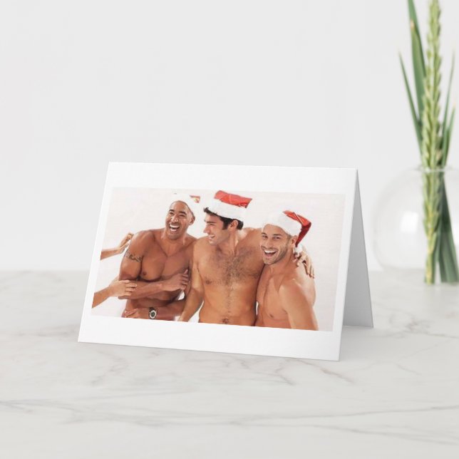 Gay Men Santa Christmas Party!! Holiday Card (Front)