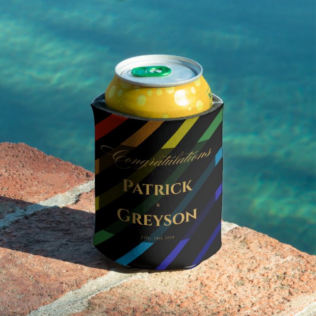 Gay Men Wedding Elegant Rainbow Can Cooler (In Situ Pool)