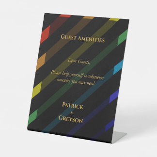 Gay Men Wedding Elegant Rainbow Guest Basket Pedestal Sign