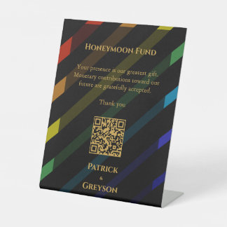 Gay Men Wedding Elegant Rainbow Honeymoon Fund Pedestal Sign