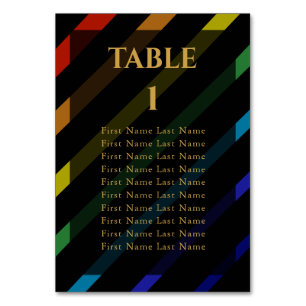 Gay Men Wedding Elegant Rainbow Name Table Number
