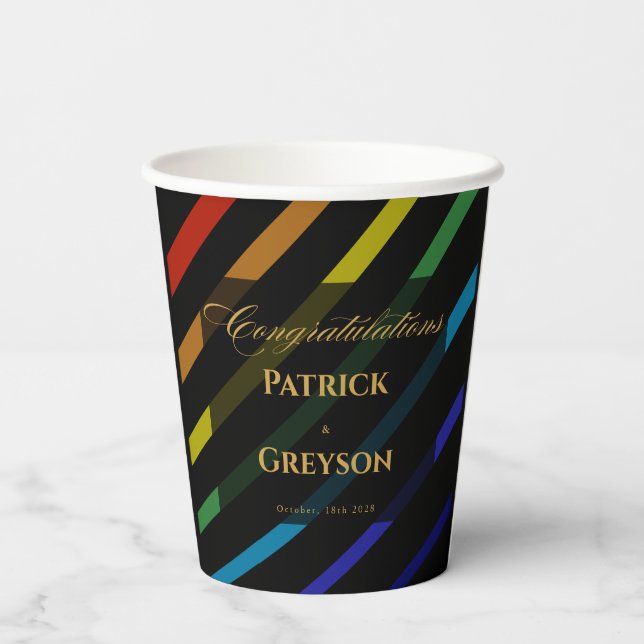 Gay Men Wedding Elegant Rainbow Paper Cups (Back)