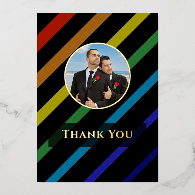 Gay Men Wedding Elegant Rainbow Photo Gold (Front)