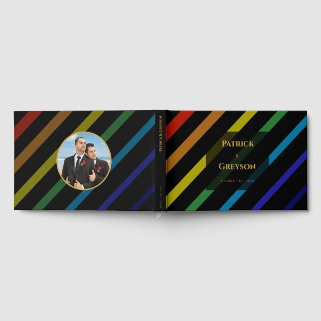 Gay Men Wedding Elegant Rainbow Photo Guest Book (Full)