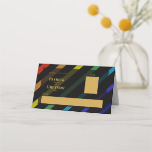 Gay Men Wedding Elegant Rainbow Place Card